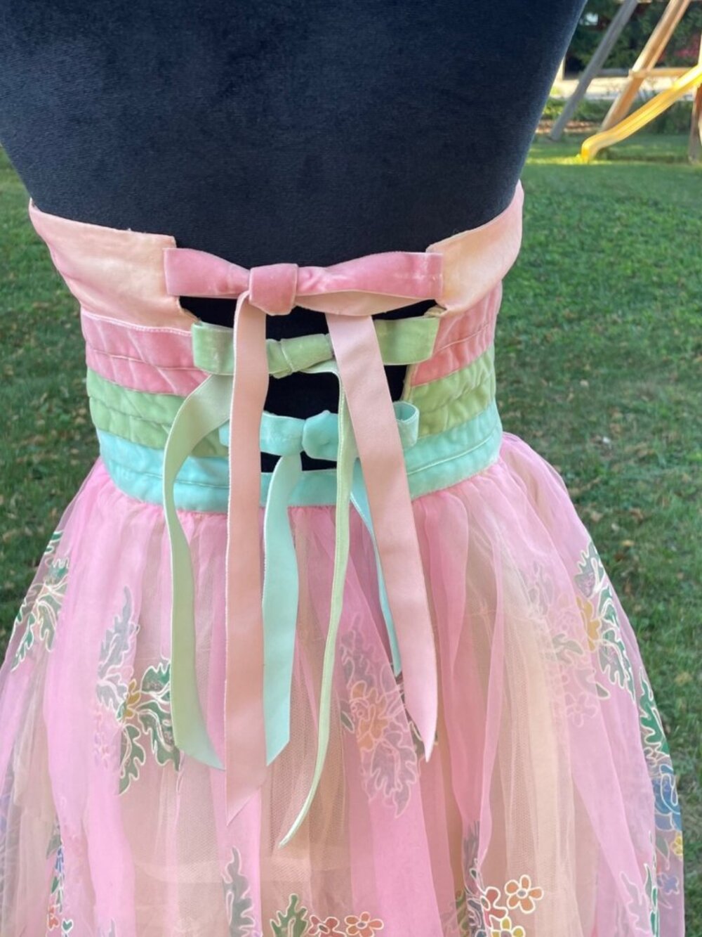 Vintage Y2K Betsey Johnson Dress Tulle Pink Bows Painted Floral Fairy Ethereal S - Picture 9 of 17